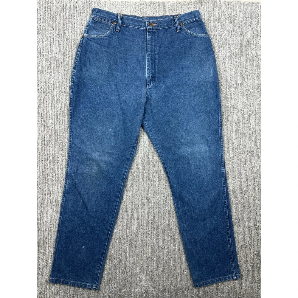 Vintage Wrangler Jeans Mens 35x32 Blue Denim 13MWZ Cowboy Cut USA Made Western
